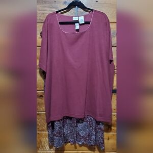 Woman's Burgundy Short Sleeve Top and Skirt Outfit